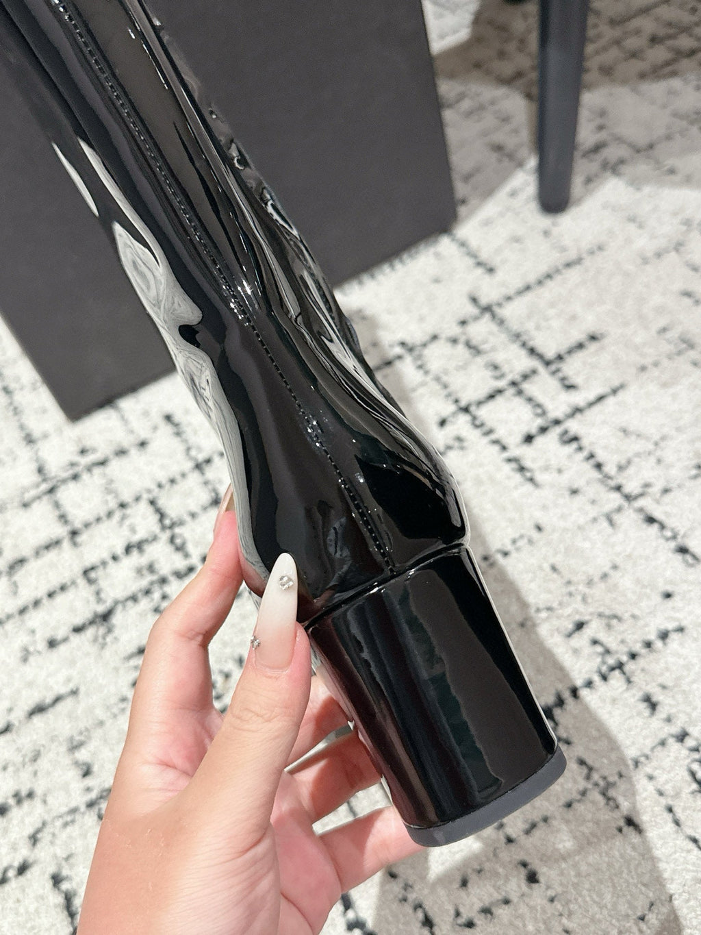 YSL 25S PLATFORM KNEE-HIGH BOOTS 70 MM IN BLACK GLOSSY LAMBSKIN