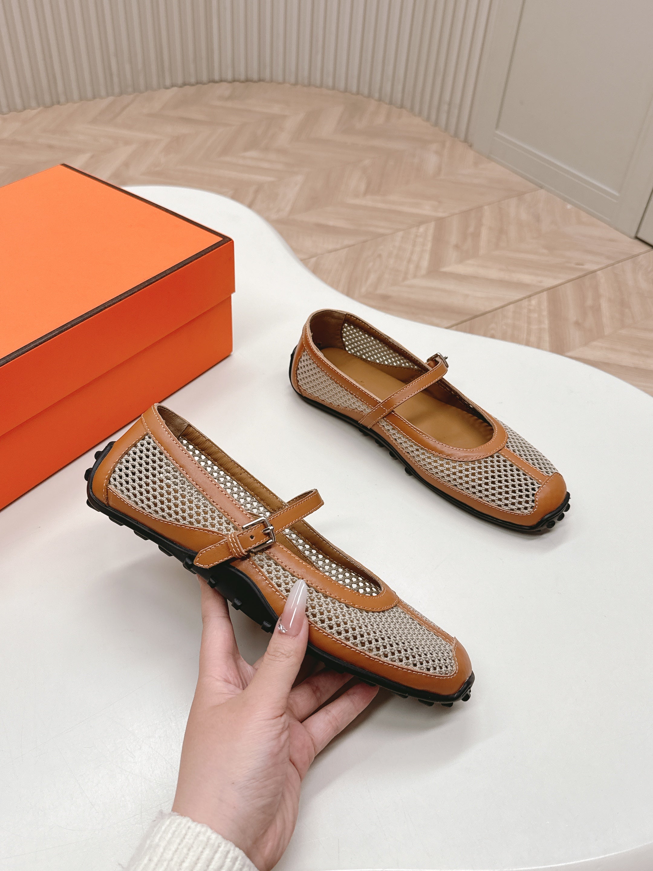 KICHU BALLET FLAT IN BRONZE BROWN CROCHET KNIT AND CALFSKIN