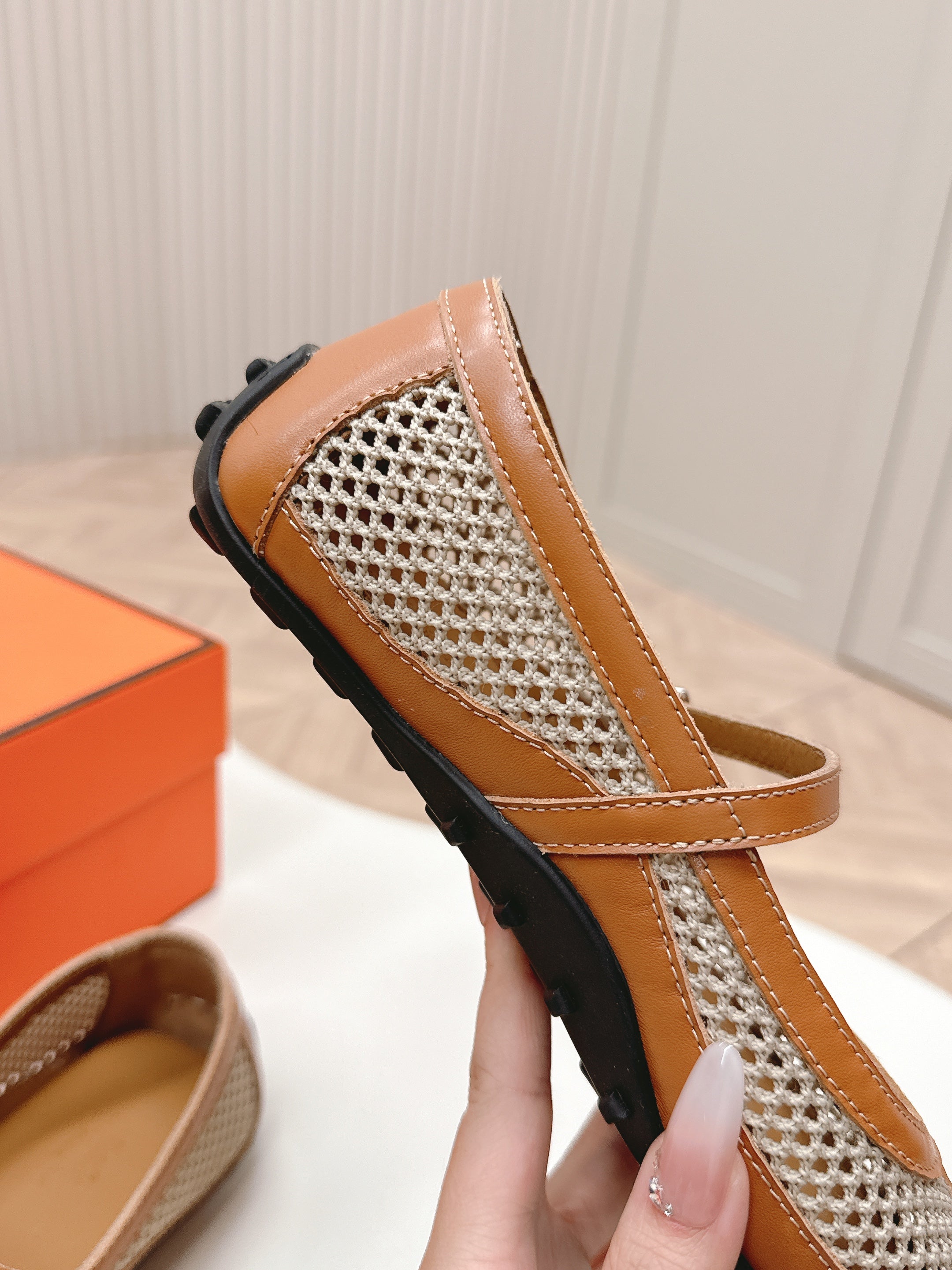 KICHU BALLET FLAT IN BRONZE BROWN CROCHET KNIT AND CALFSKIN