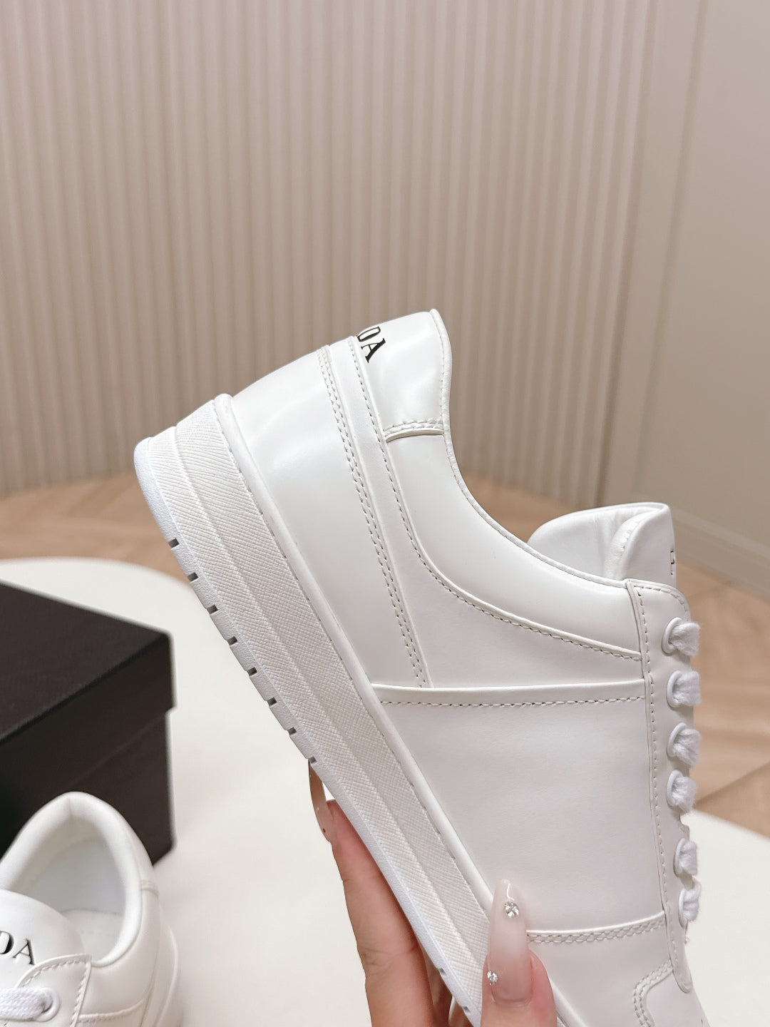 PRADA 25S DOWNTOWN SNEAKERS IN WHITE CALFSKIN SILVER HARDWARE