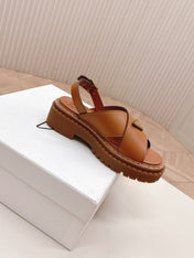 PRADA 25S SANDALS IN LIGHT TAN CALFSKIN LOGO GOLD HARDWARE