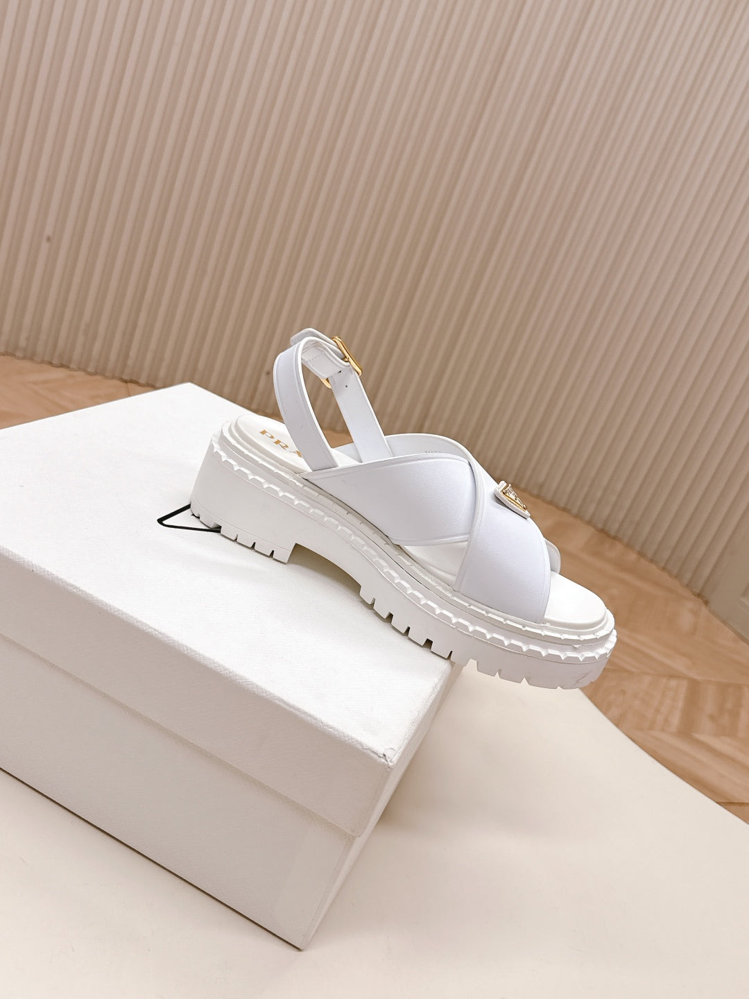 PRADA 25S SANDALS IN WHITE CALFSKIN LOGO GOLD HARDWARE