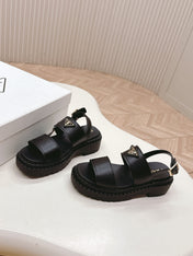PRADA 25S SANDALS IN BLACK CALFSKIN LOGO