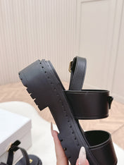 PRADA 25S SANDALS IN BLACK CALFSKIN LOGO