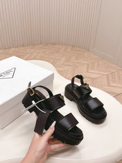PRADA 25S SANDALS IN BLACK CALFSKIN LOGO