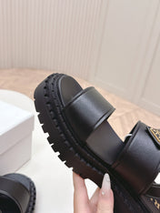 PRADA 25S SANDALS IN BLACK CALFSKIN LOGO