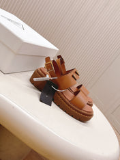 PRADA 25S SANDALS IN LIGHT TAN CALFSKIN LOGO