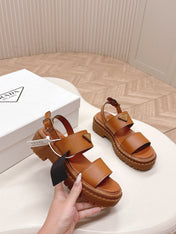 PRADA 25S SANDALS IN LIGHT TAN CALFSKIN LOGO