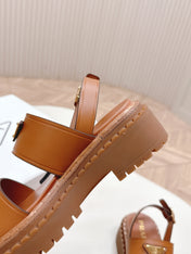 PRADA 25S SANDALS IN LIGHT TAN CALFSKIN LOGO