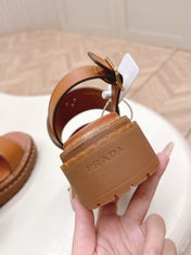 PRADA 25S SANDALS IN LIGHT TAN CALFSKIN LOGO