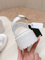 PRADA 25S SANDALS IN WHITE CALFSKIN LOGO