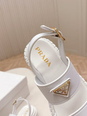 PRADA 25S SANDALS IN WHITE CALFSKIN LOGO