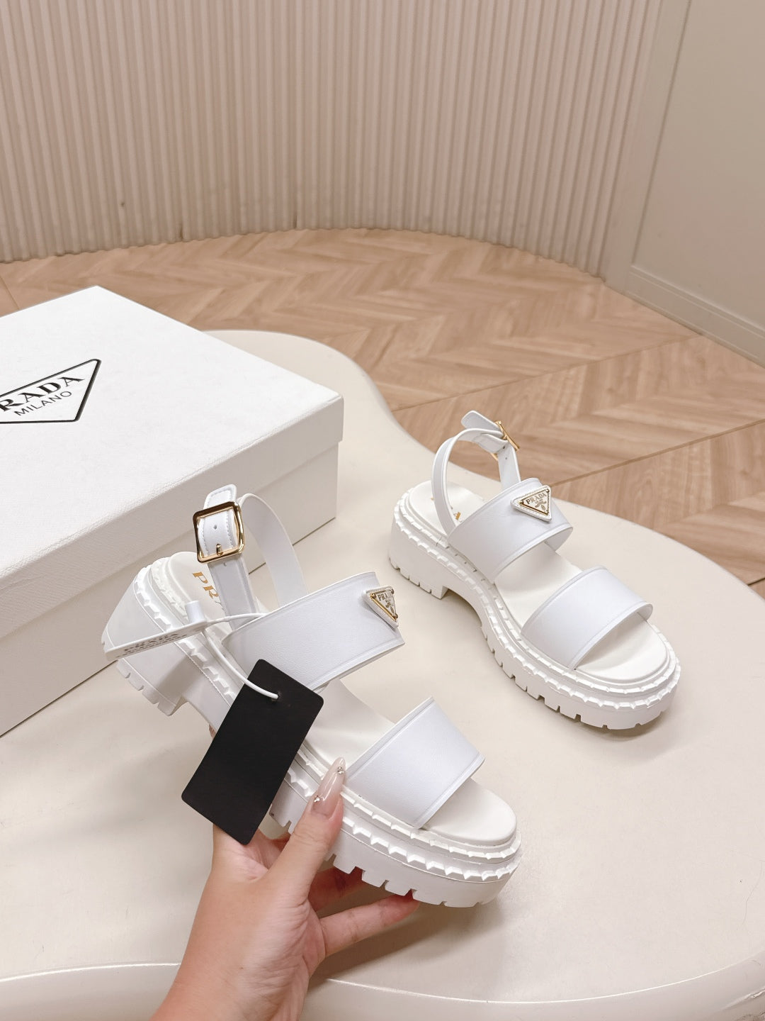 PRADA 25S SANDALS IN WHITE CALFSKIN LOGO