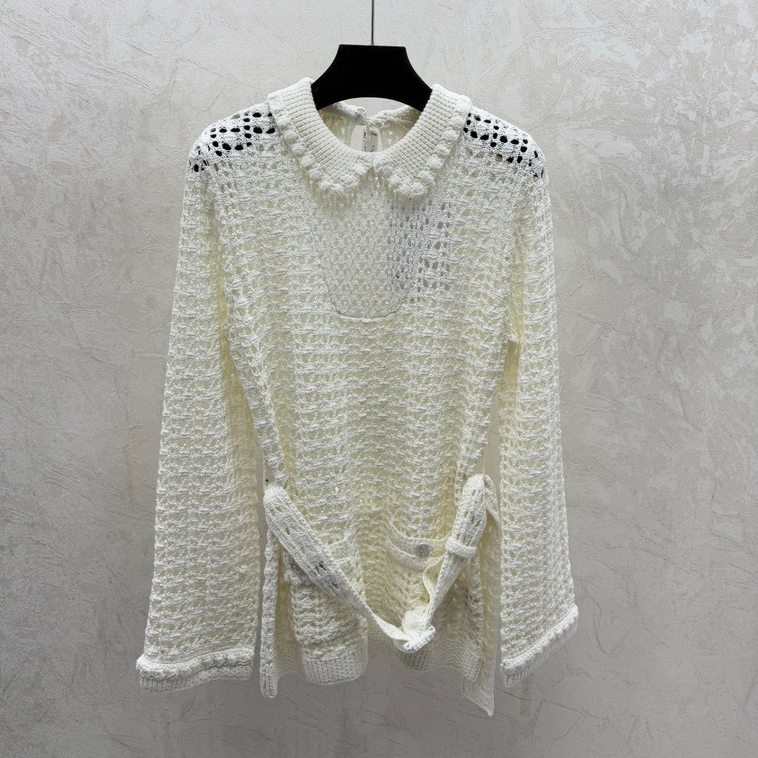 CHANEL 25S OPEN-KNIT WAIST-TIE SWEATER 528