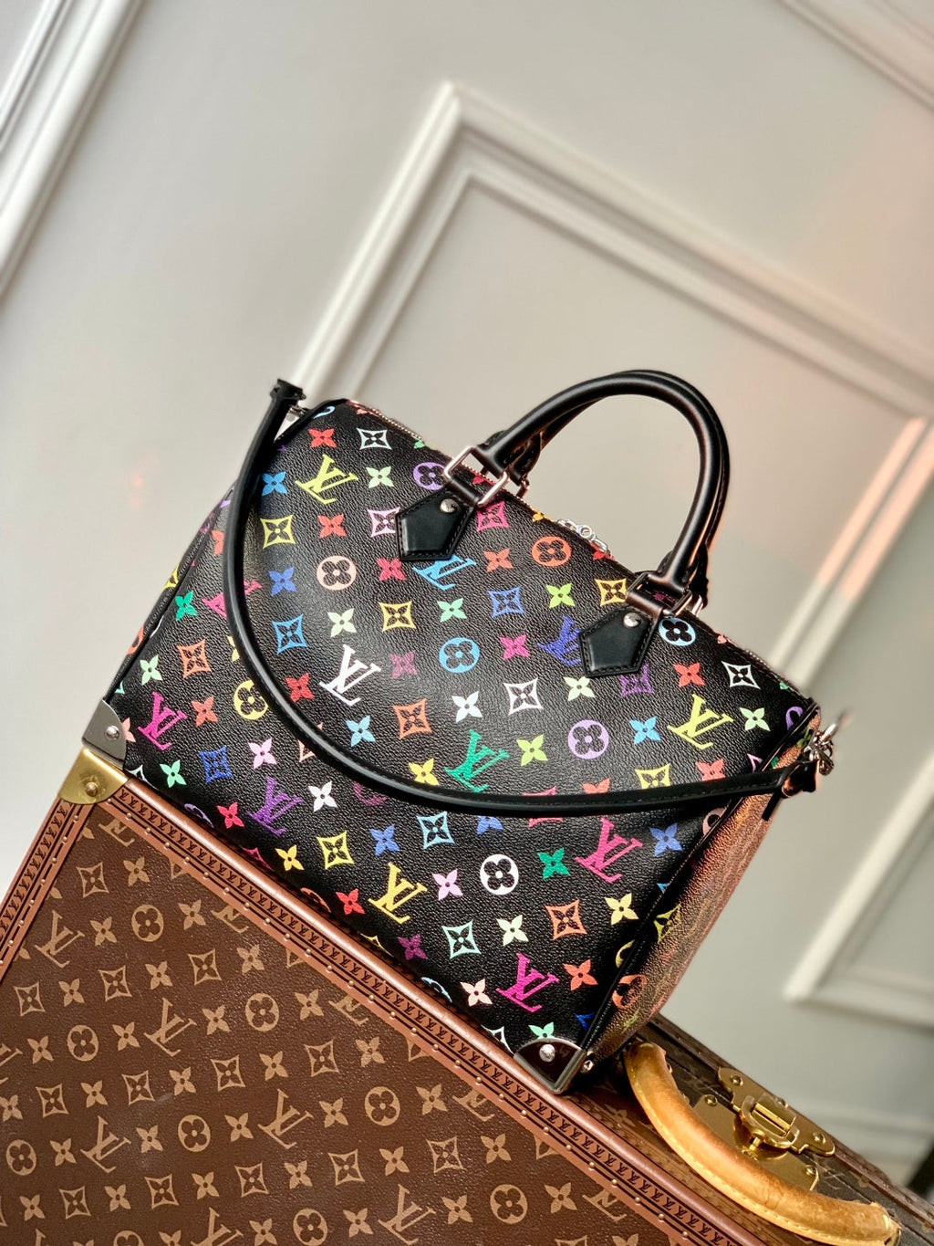 SPEEDY SOFT 30 IN COLORFUL MONOGRAM PATTERN AND BLACK COATED CANVAS