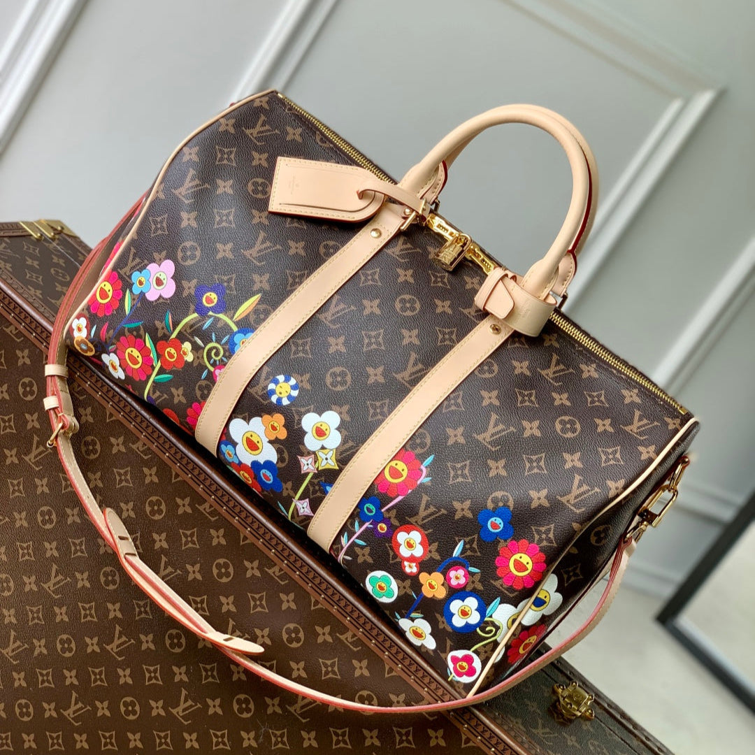 KEEPALL BANDOULIÈRE  FLORAL 45 IN BROWN MONOGRAM COATED CANVAS