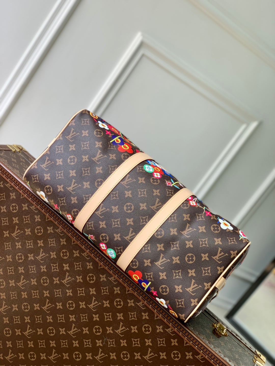 KEEPALL BANDOULIÈRE  FLORAL 45 IN BROWN MONOGRAM COATED CANVAS