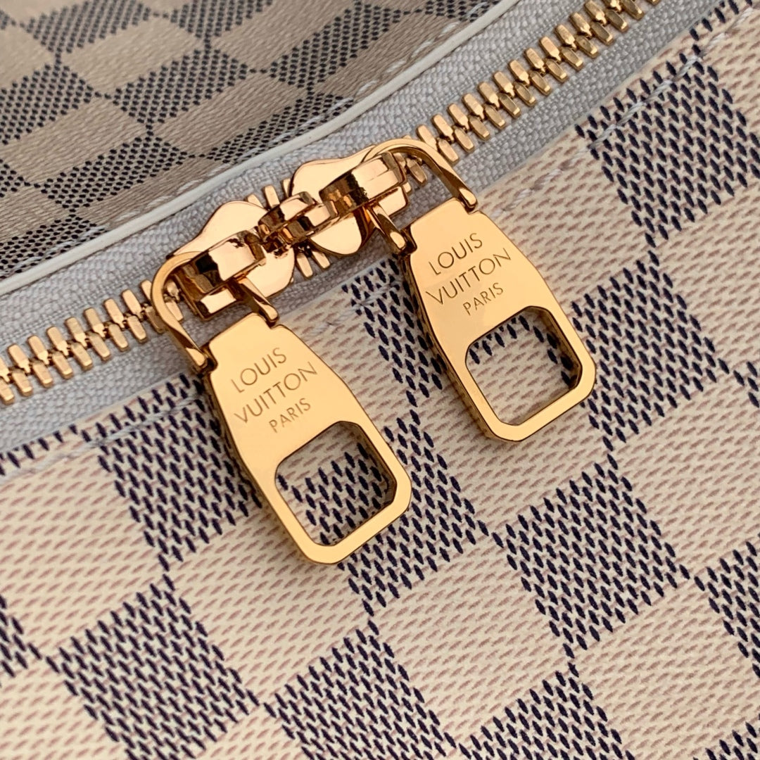 SLOUCHY PM 40 IN WHITE GREY CHECKERBOARD PATTERN DAMIER AZUR COATED CANVAS