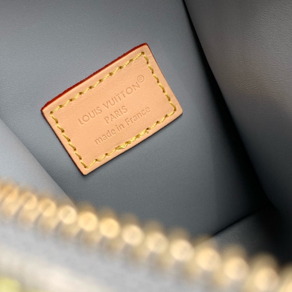 SIDE TRUNK 23.5 IN GREY MONOGRAM DENIM LIGHT BROWN CALFSKIN