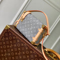 SIDE TRUNK 23.5 IN GREY MONOGRAM DENIM LIGHT BROWN CALFSKIN