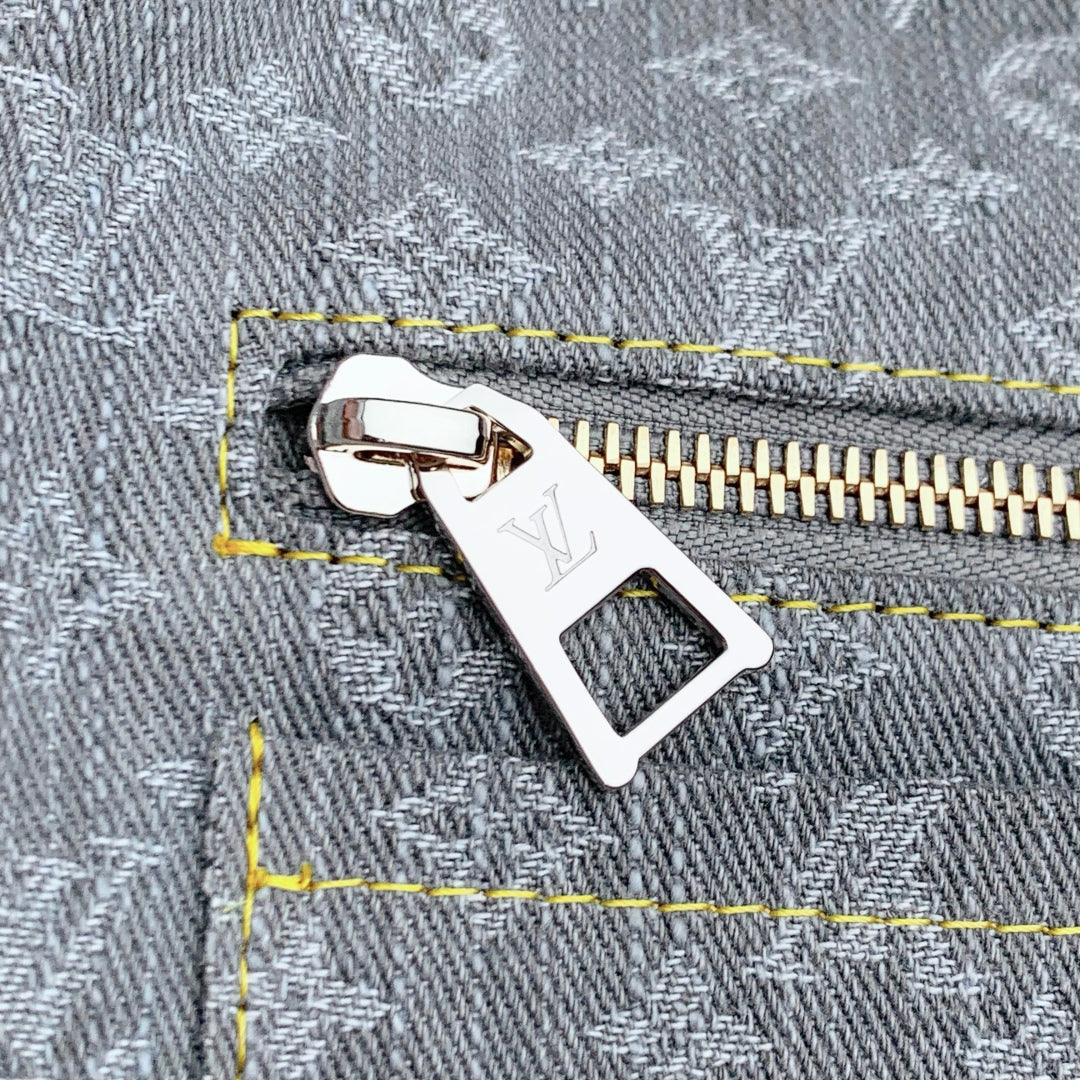 CARRYALL CARGO VIBE PM 33.5 IN GREY MONOGRAM DENIM LIGHT BROWN CALFSKIN