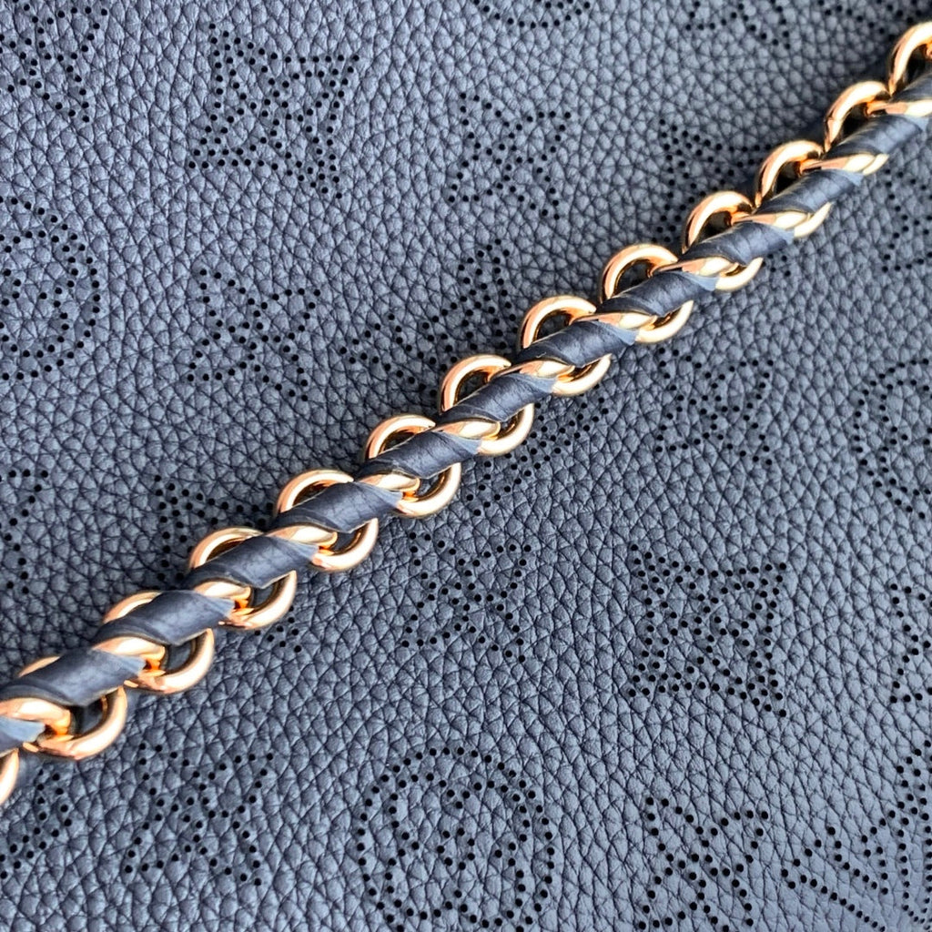 BELLA TOTE 32 IN DARK BLUE MONOGRAM PERFORATED CALFSKIN GOLD HARDWARE