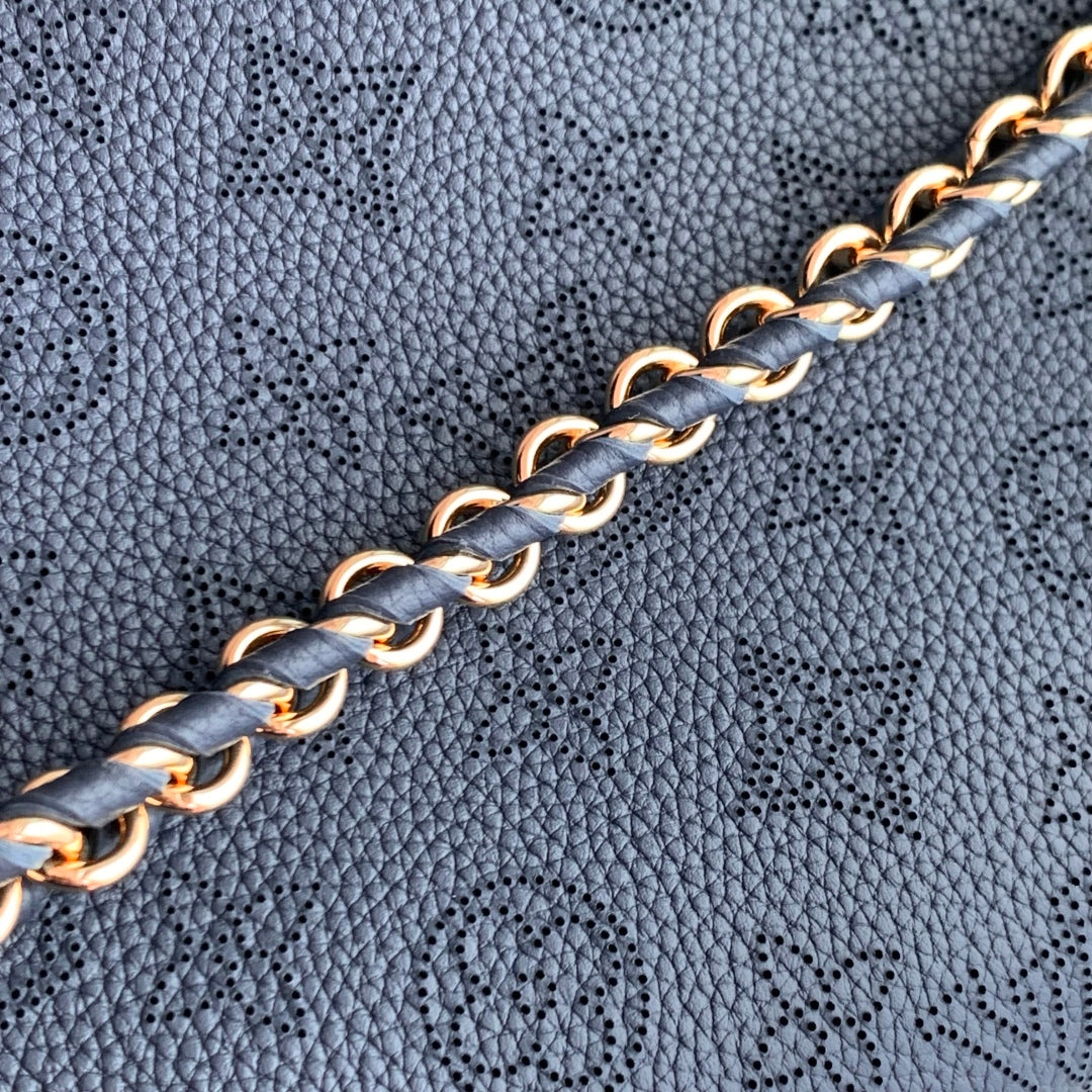 BELLA TOTE 32 IN DARK BLUE MONOGRAM PERFORATED CALFSKIN GOLD HARDWARE