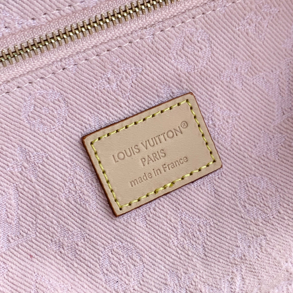 COSMETIC POUCH 27 IN PINK MONOGRAM DENIM GOLD HARDWARE