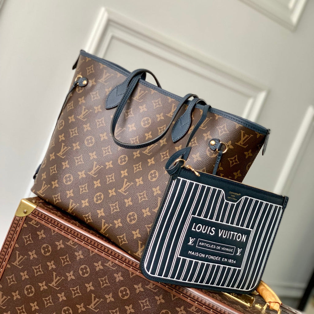 NEVERFULL BANDOULIÈRE INSIDE OUT BB 31 IN BROWN MONOGRAM CANVAS AND BLACK CALFSKIN