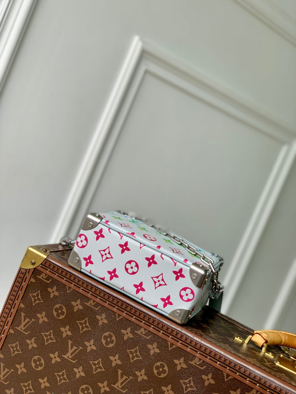 MINI SOFT TRUNK 18.5 IN GREY MONOGRAM ECLIPSE CANVAS MULTICOLOR GRADIANT LOGO