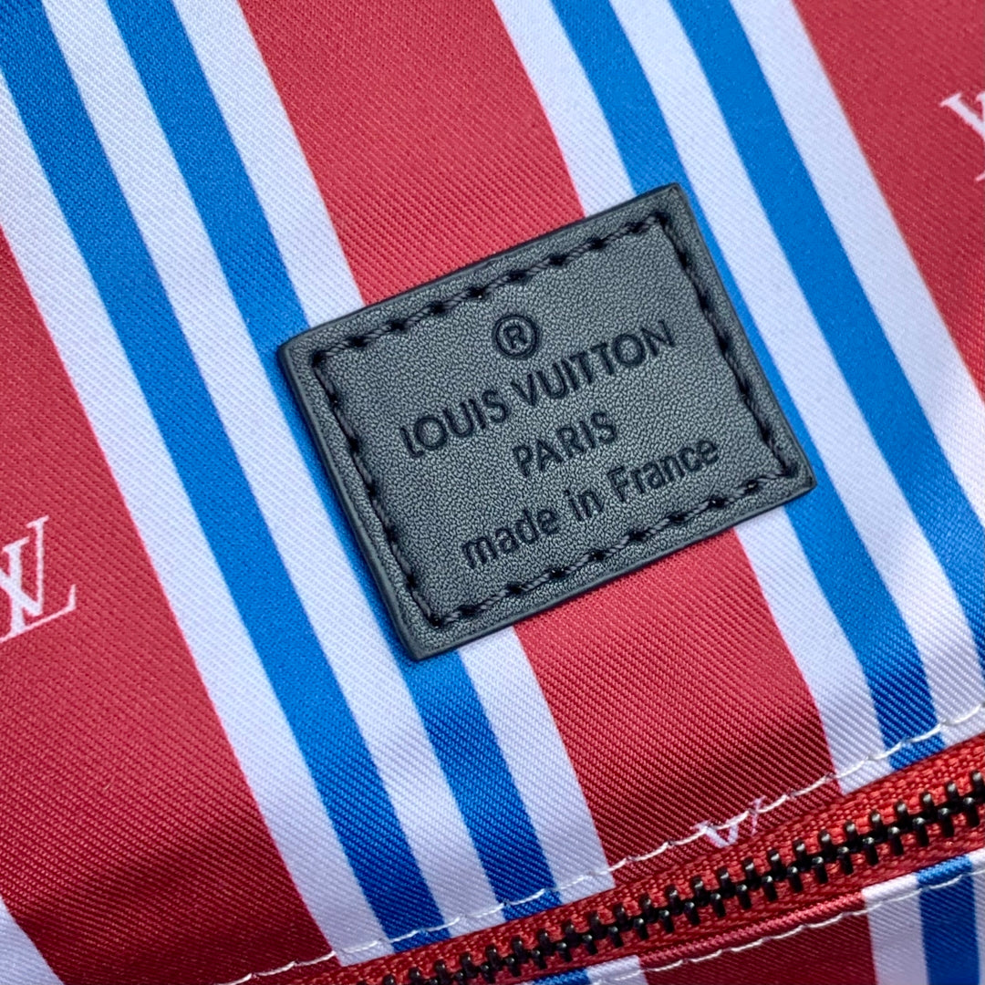 CHRISTOPHER MM BACKPACK 44 IN SKY BLUE MONOGRAM HERITAGE CANVAS BLACK CALFSKIN