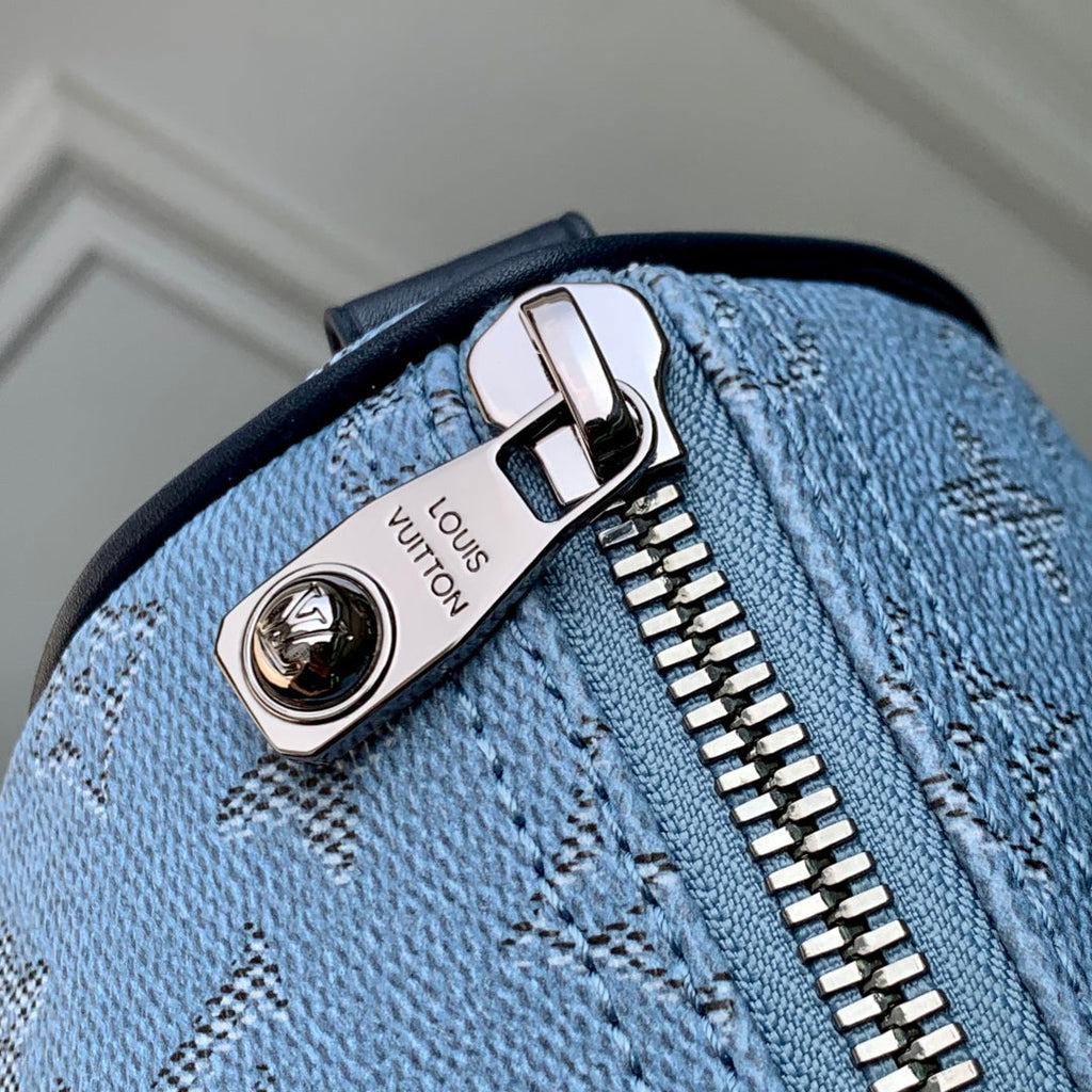 KEEPALL BANDOULIÈRE 25 INSKY BLUE MONOGRAM HERITAGE CANVAS DARK BLUE CALFSKIN