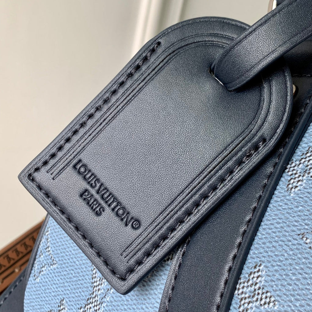 KEEPALL BANDOULIÈRE 25 INSKY BLUE MONOGRAM HERITAGE CANVAS DARK BLUE CALFSKIN