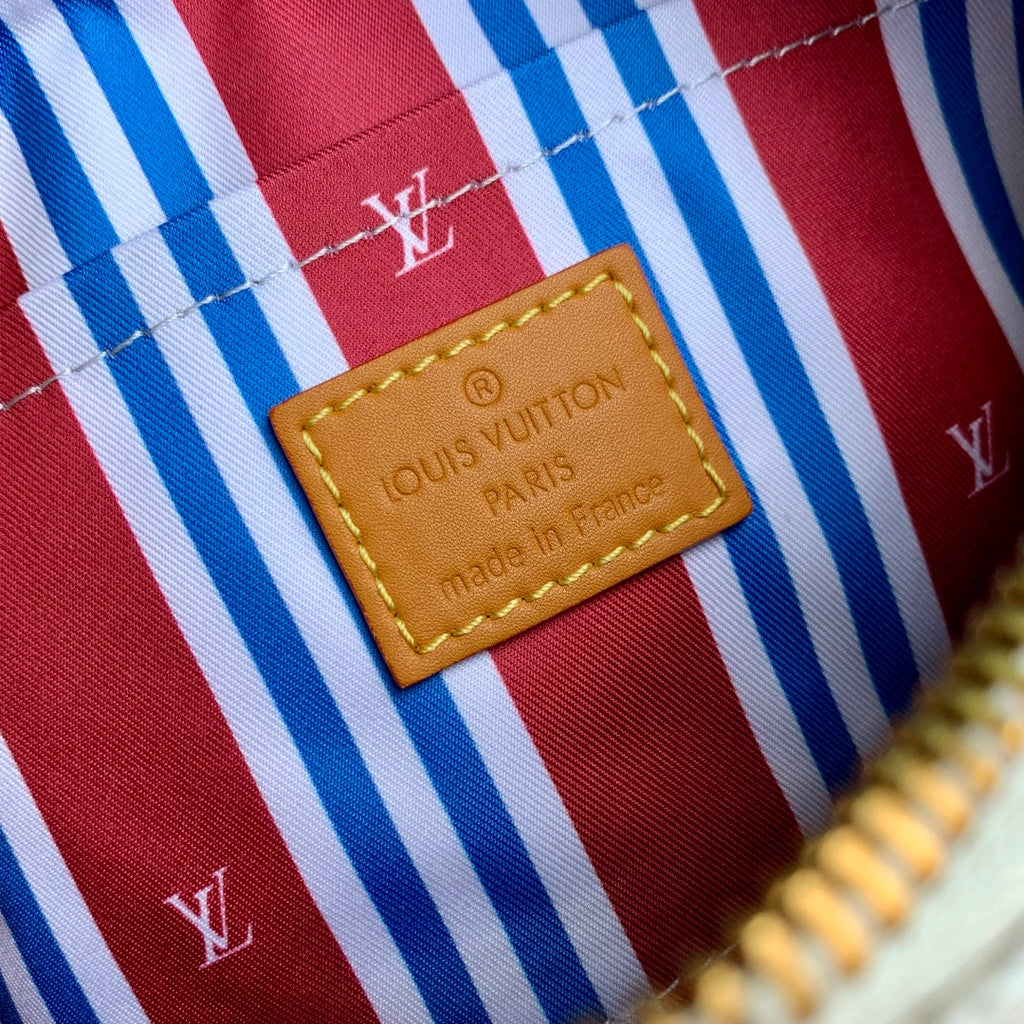 KEEPALL BANDOULIÈRE 25 IN WHITE MONOGRAM HERITAGE CANVAS BRWON CALFSKIN