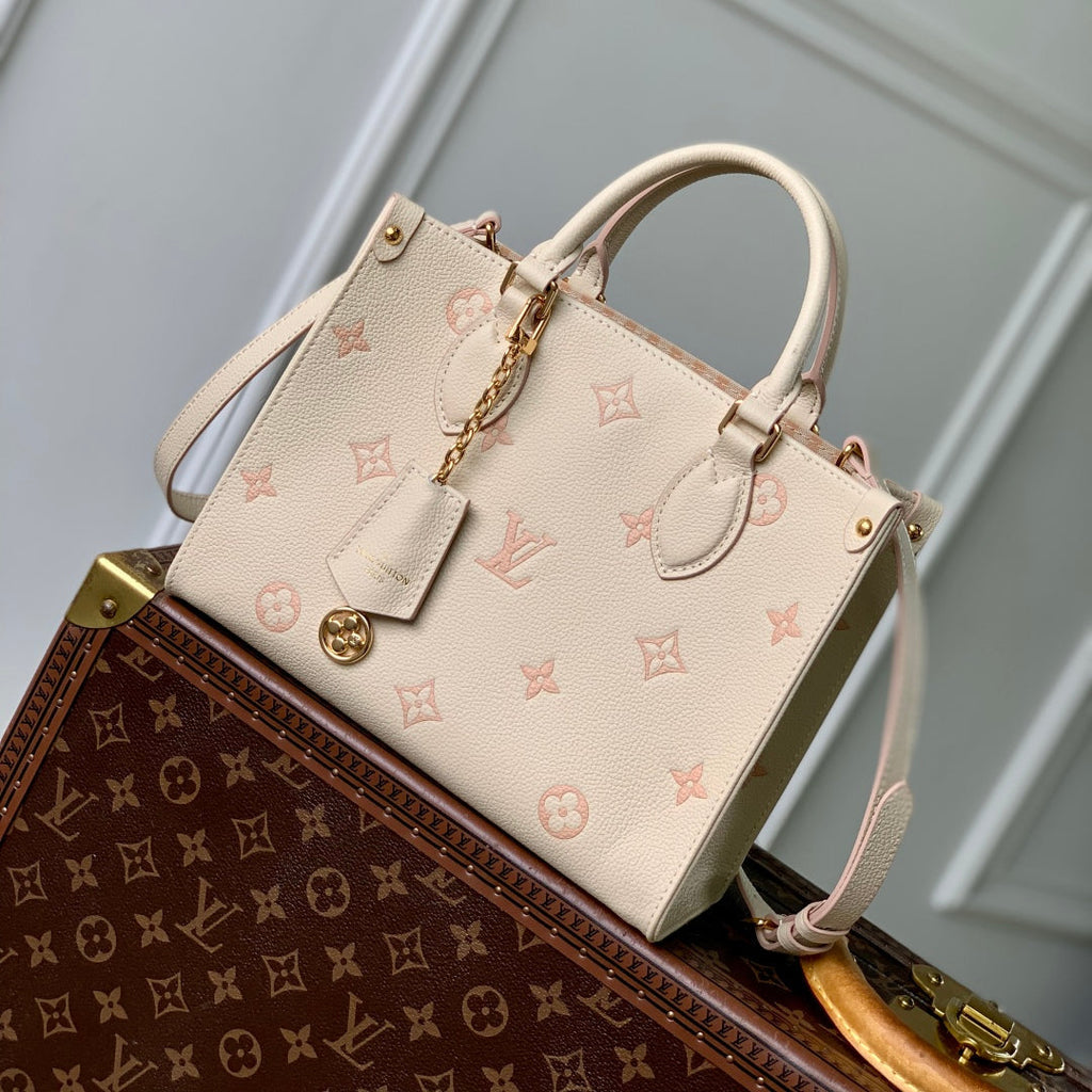 ONTHEGO 25 IN CREAM MONOGRAM EMPREINTE CALFSKIN EMBOSSED LOGO