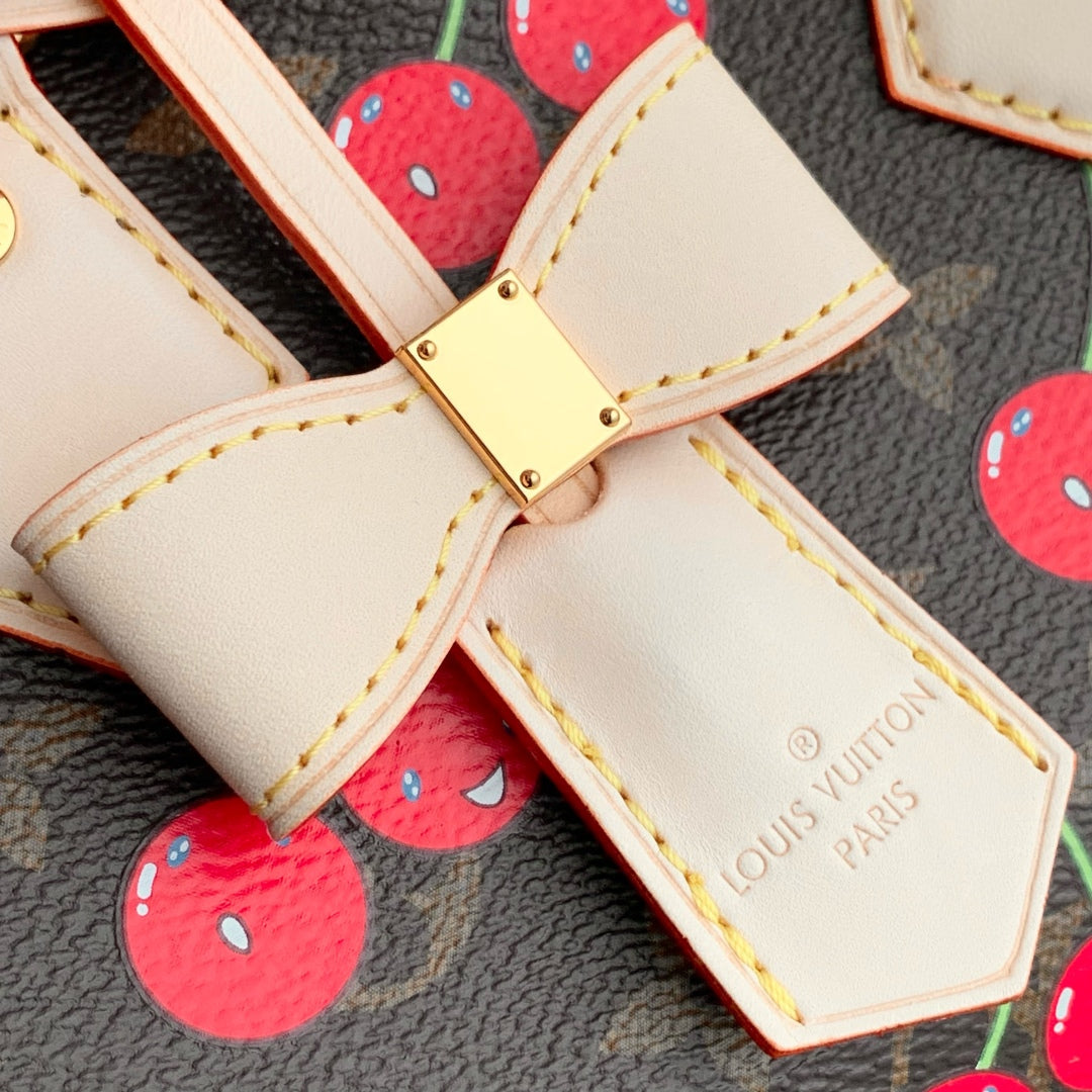 SPEEDY BANDOULIÈRE 20.5 BAG IN BROWN CANVAS CHERRY PRINTED