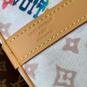 KEEPALL BANDOULIÈRE 45 IN WHITE MONOGRAM DUNE CANVAS AND CALFSKIN