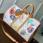 KEEPALL BANDOULIÈRE 45 IN WHITE MONOGRAM DUNE CANVAS AND CALFSKIN