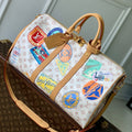 KEEPALL BANDOULIÈRE 45 IN WHITE MONOGRAM DUNE CANVAS AND CALFSKIN