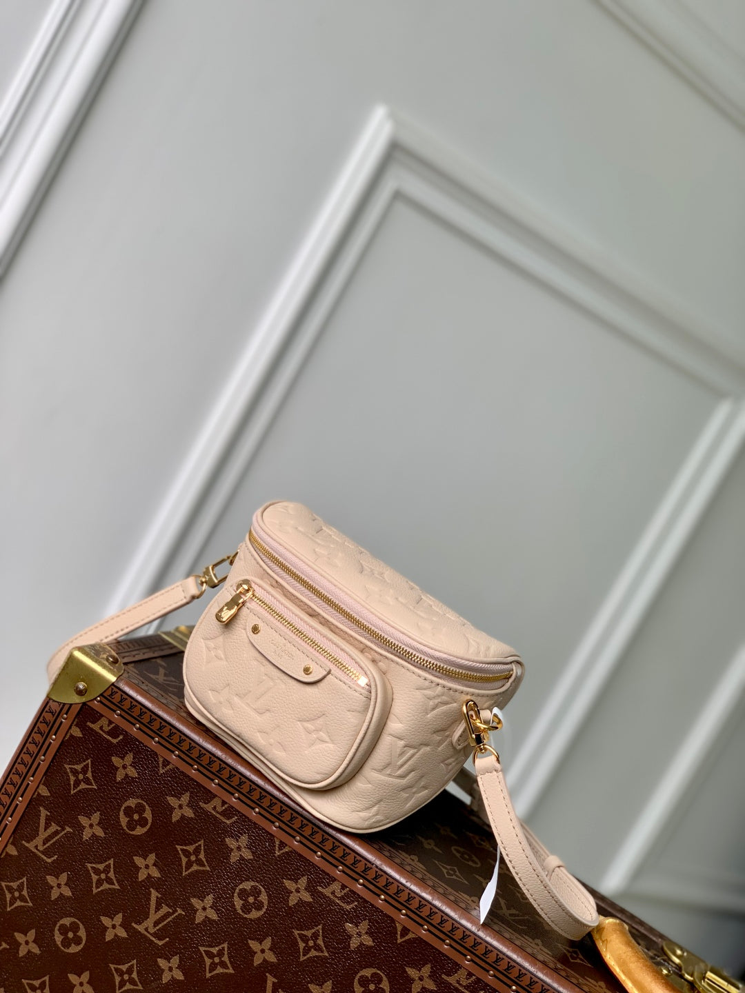 MINI BUMBAG 17 IN NUDE PINK EMBOSSED MONOGRAM EMPREINTE CALFSKIN