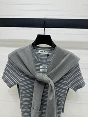 MIU 25S SHORT SLEEVE STRIPED KNITTED CAPE 264139