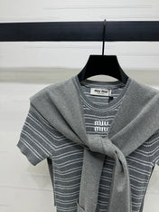MIU 25S SHORT SLEEVE STRIPED KNITTED CAPE 264139