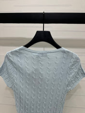 MIUMIU U-NECK KNITTED SHORT-SLEEVE TOP LIGHT BLUE 274948