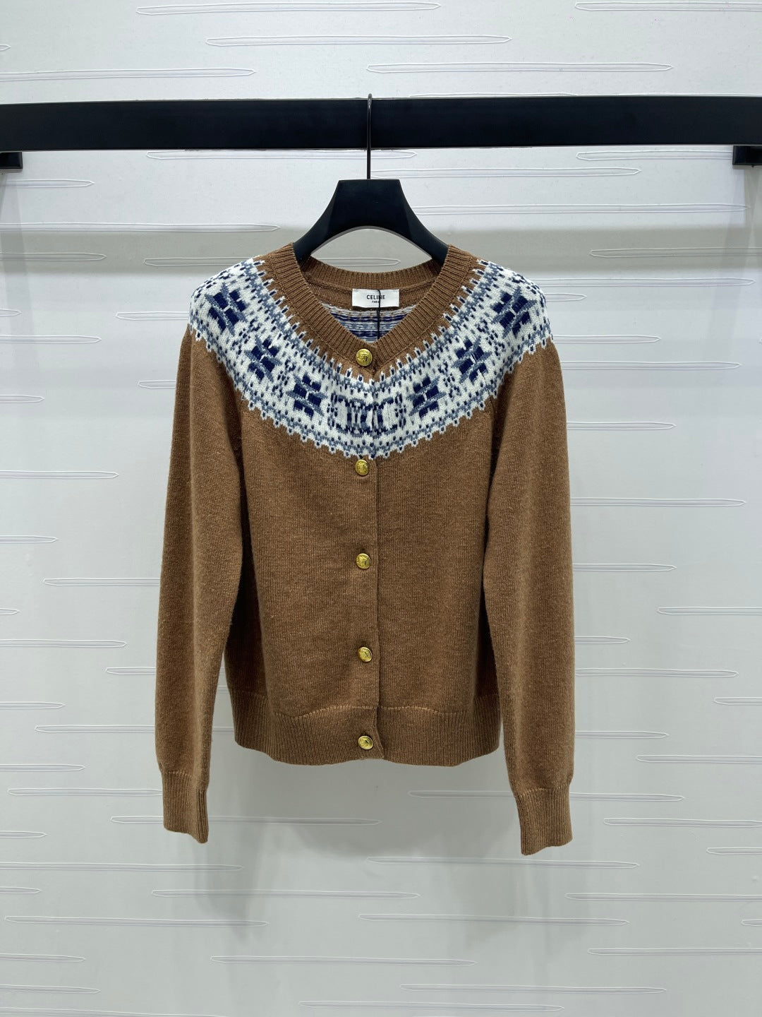 CELINE CARDIGAN IN PECAN BROWN MIX BLUE WOOL