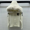 CELINE 25S HOODED CARDIGAN WITH FUR TRIM 0089