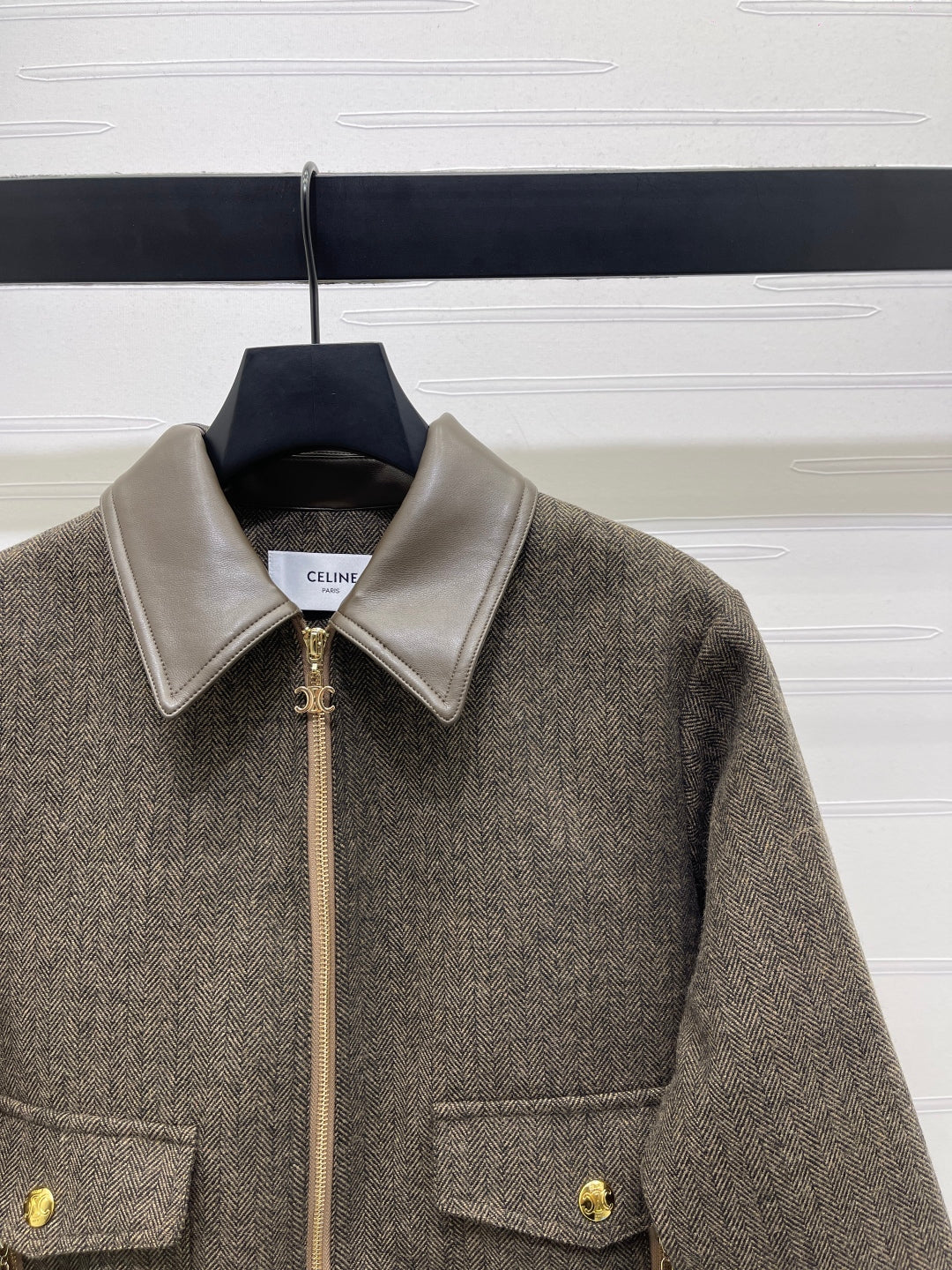 CELINE 25S PU LEATHER JACKET WITH LAPEL TRIM 0032