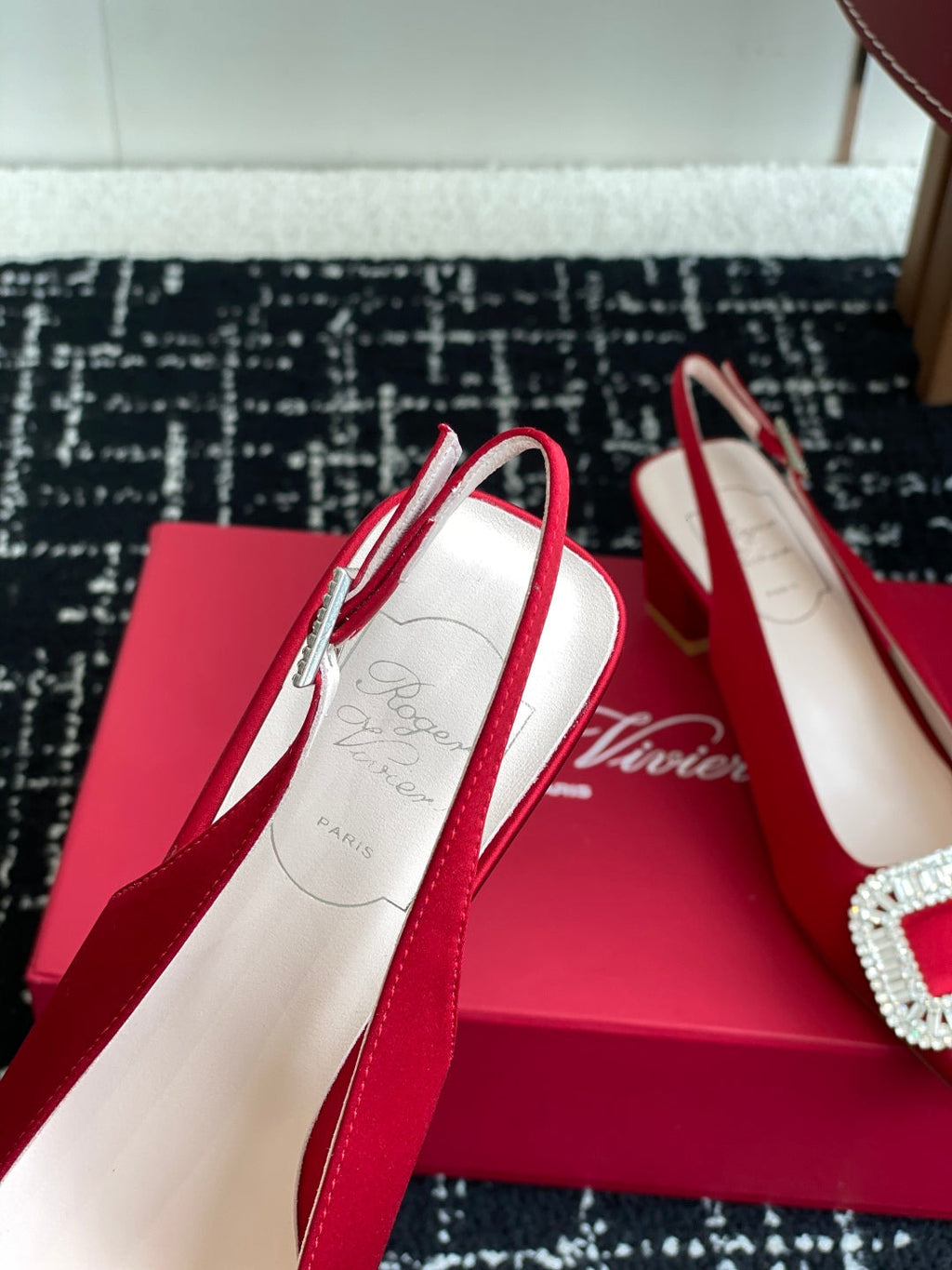 ROGER VIVIER 25S VIVIER SLINGBACK 45MM IN BRIGHT RED SILK EMBELLISHED CRYSTALS