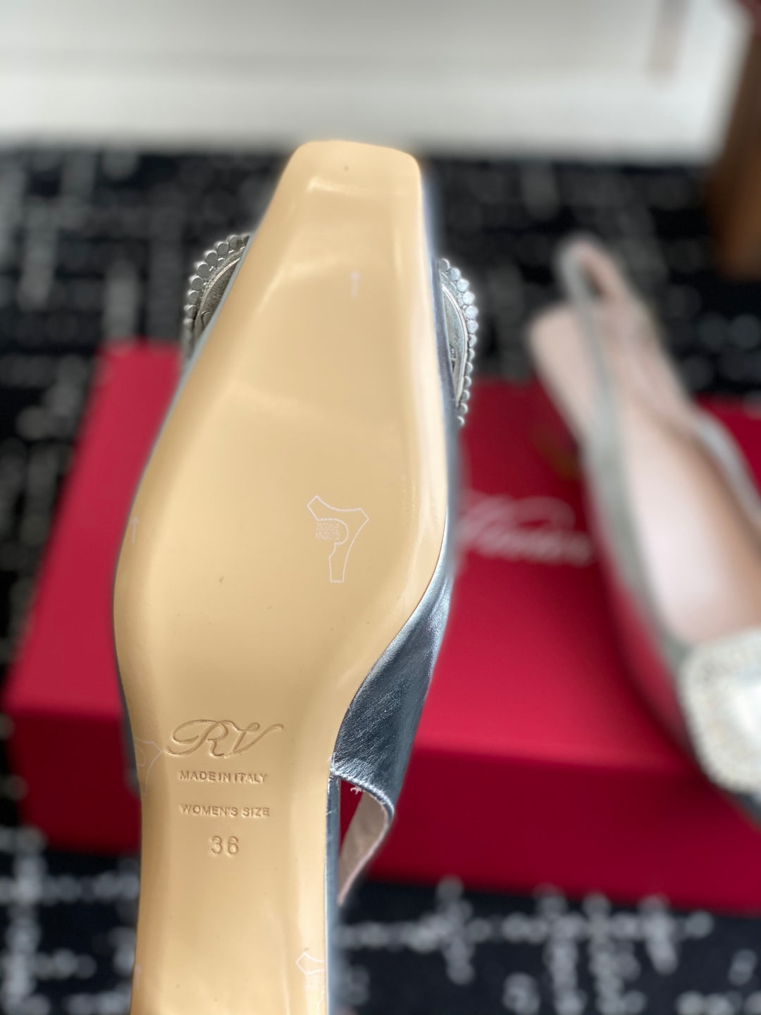 ROGER VIVIER 25S VIVIER SLINGBACK 45MM IN SILVER CALFSKIN EMBELLISHED CRYSTALS