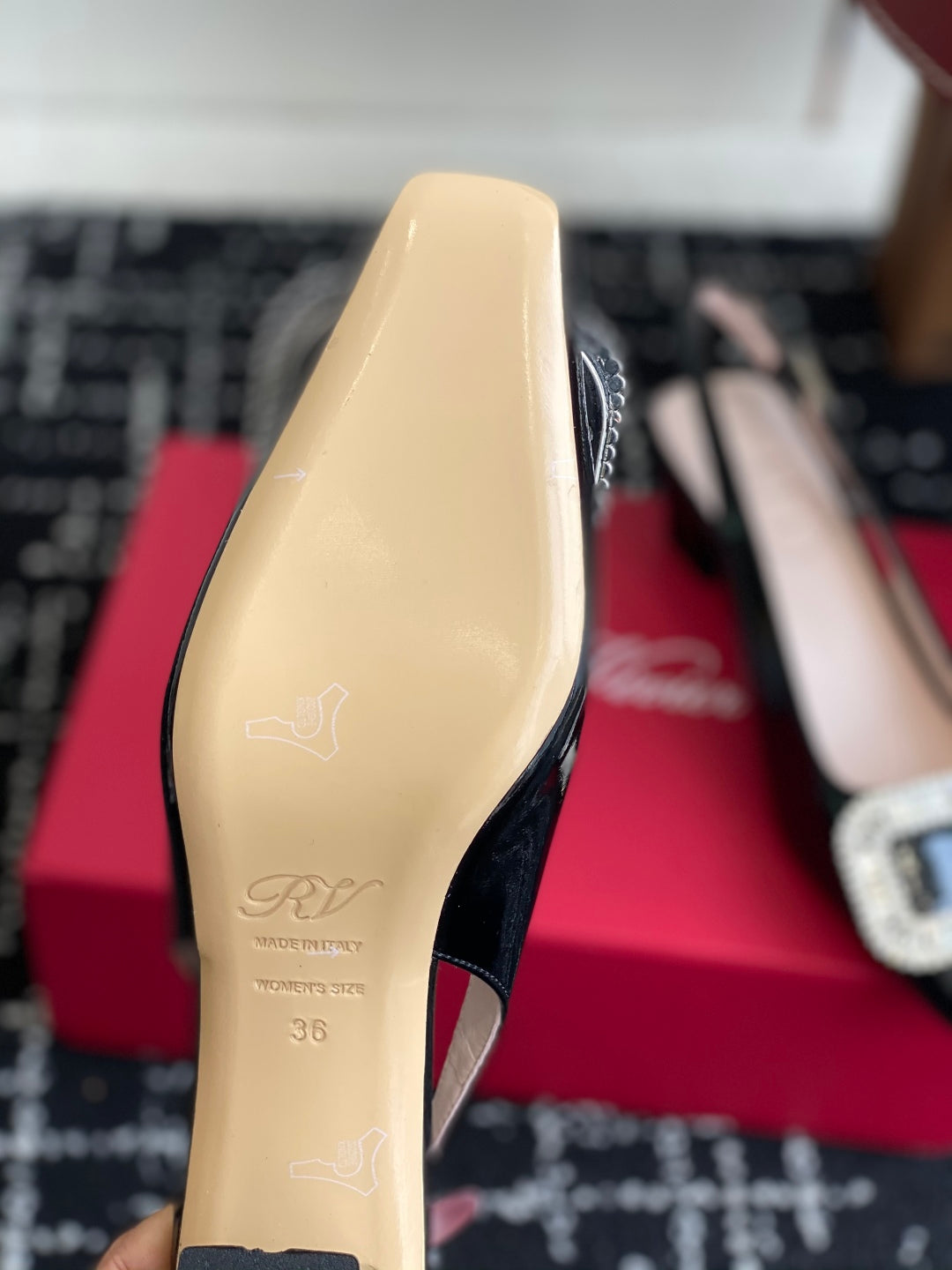 ROGER VIVIER 25S VIVIER SLINGBACK 45MM IN BLACK CALFSKIN EMBELLISHED CRYSTALS