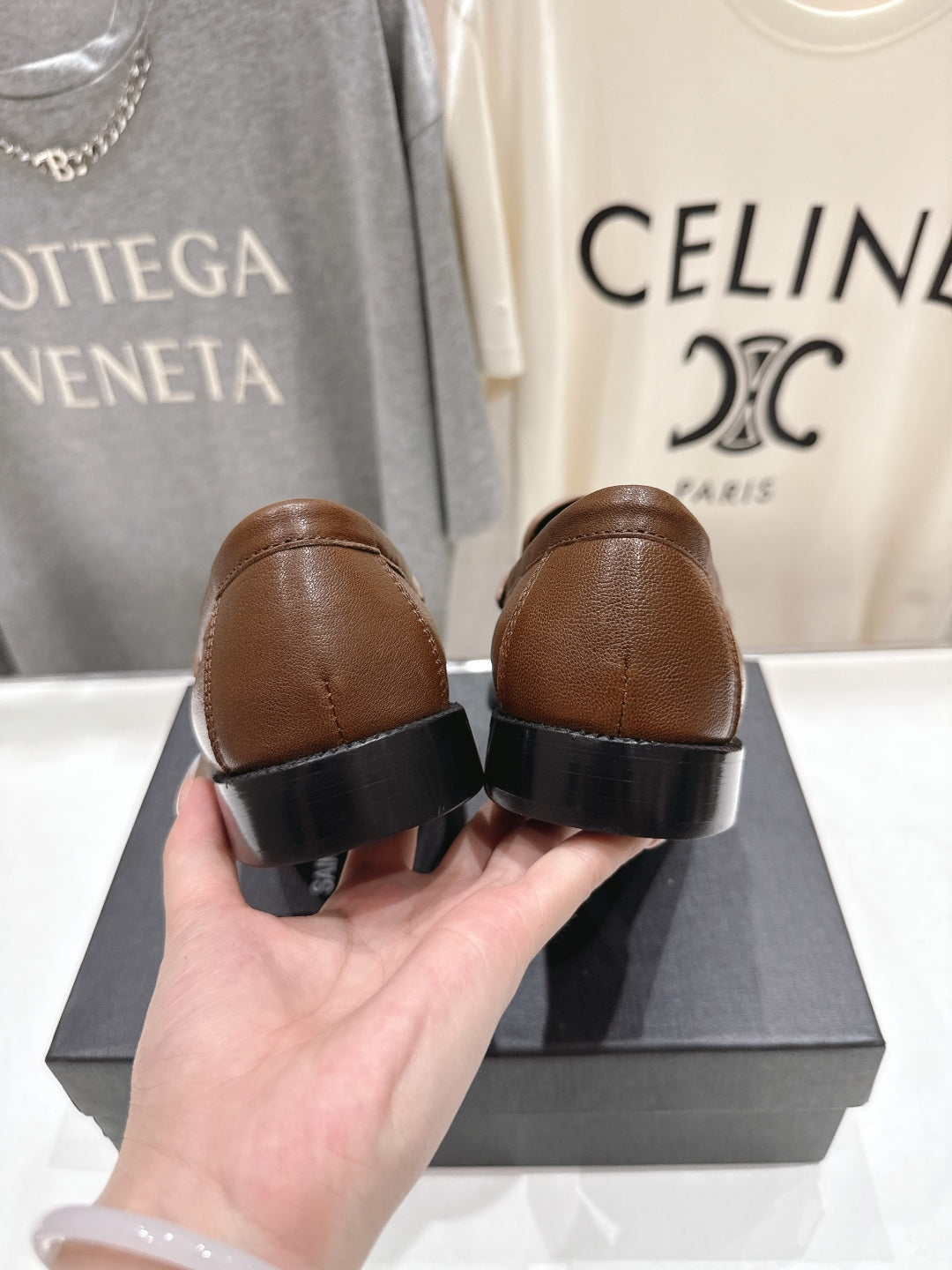 YSL 25S LOAFERS IN COFFEE BROWN LAMBSKIN WITH GOLD HARDWARE